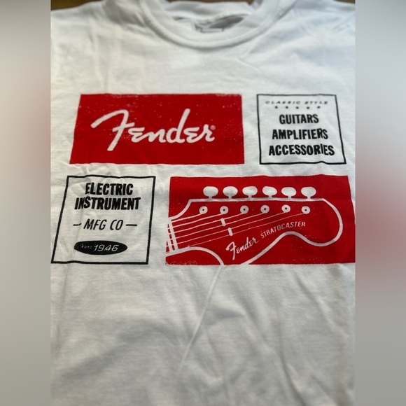 FENDER Electric Instrument White Tee black and red Guitar graphics Unisex - Picture 6 of 6